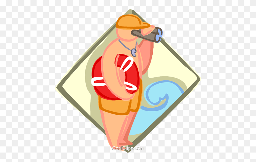 480x471 Lifeguard With Binoculars Royalty Free Vector Clip Art - Lifeguard Clipart