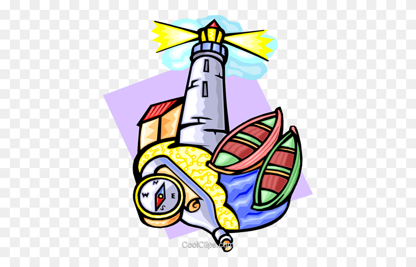 424x480 Lighthouse Scene Royalty Free Vector Clip Art Illustration - Scene Clipart