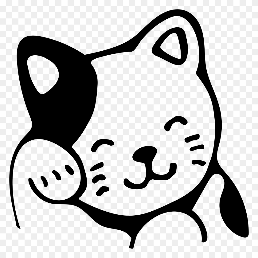 2286x2288 Line Art Clipart Cat Head - Cat PNG Clipart