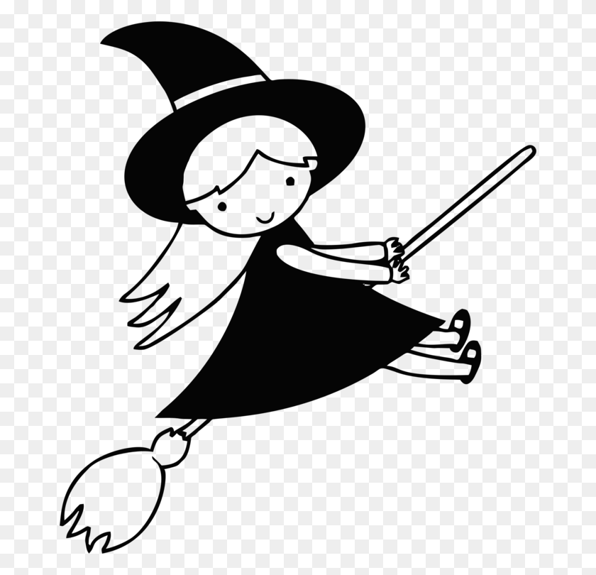 672x750 Line Art Witchcraft Drawing Witch Flying Cartoon - Nature Clipart Black And White