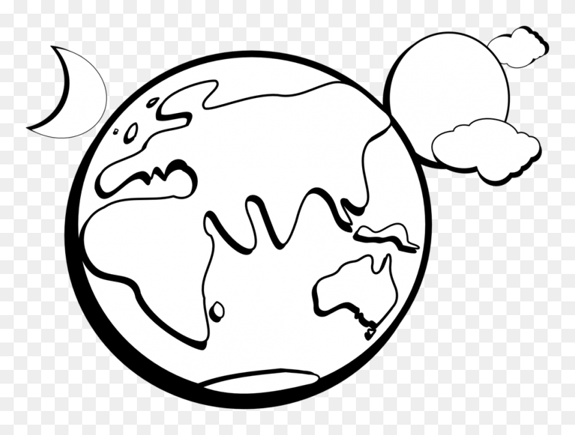 958x707 Line Drawing Of The Earth - Earth Day Clipart Black And White