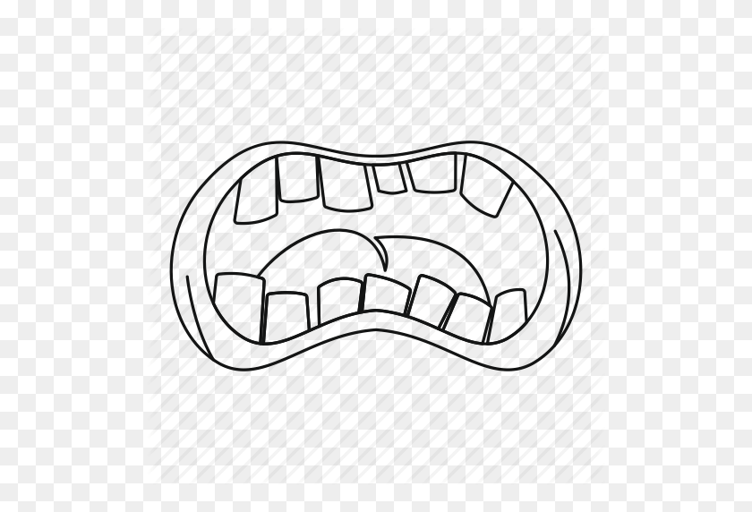 512x512 Line, Monster, Mouth, Outline, Teeth, Thin, Zombie Icon - Monster Mouth PNG