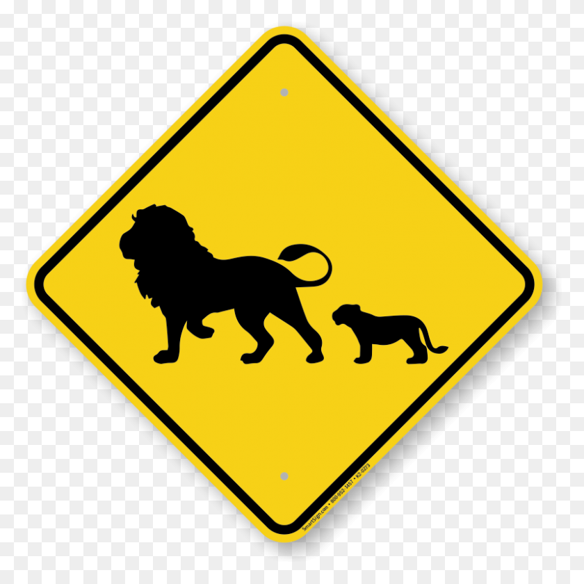 800x800 Lion With Cub Crossing Road Sign Top Quality, Sku - Lion Silhouette PNG