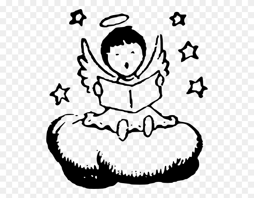 534x594 Маленький Ангел, Читающий На Облаке Картинки - Чтение Книги Клипарт Черный И Белый