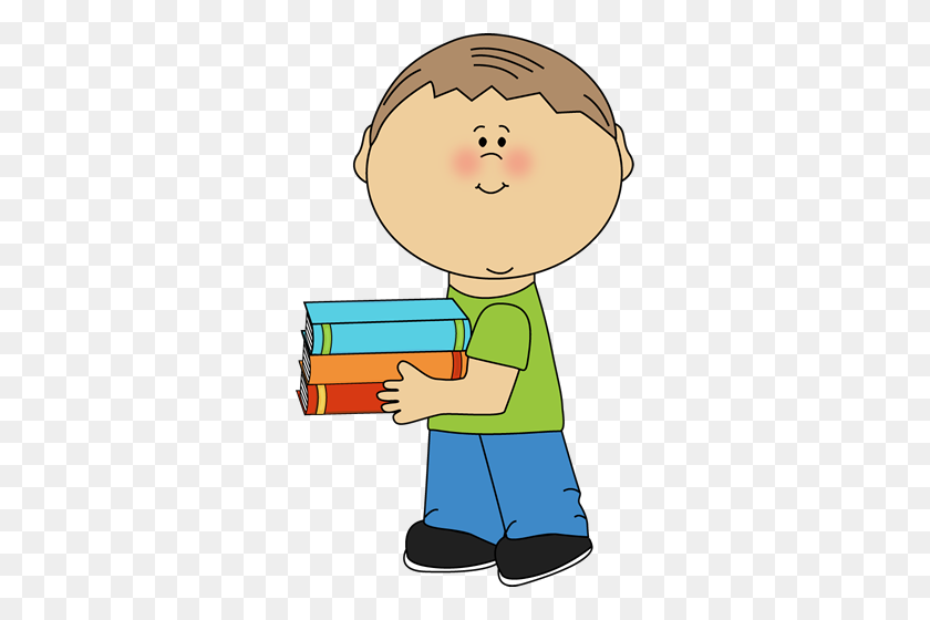 306x500 Little Boy Carrying School Books Clip Art - School Teacher Clipart