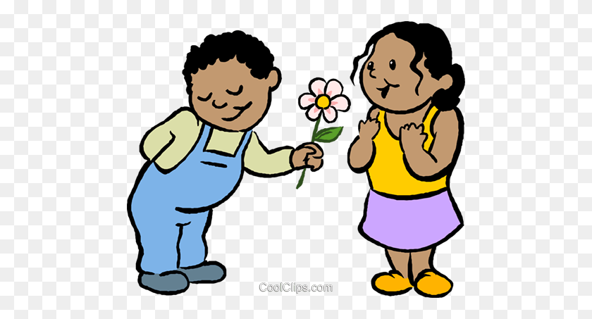 480x393 Little Boy Giving A Girl A Flower Royalty Free Vector Clip Art - Giving Clipart
