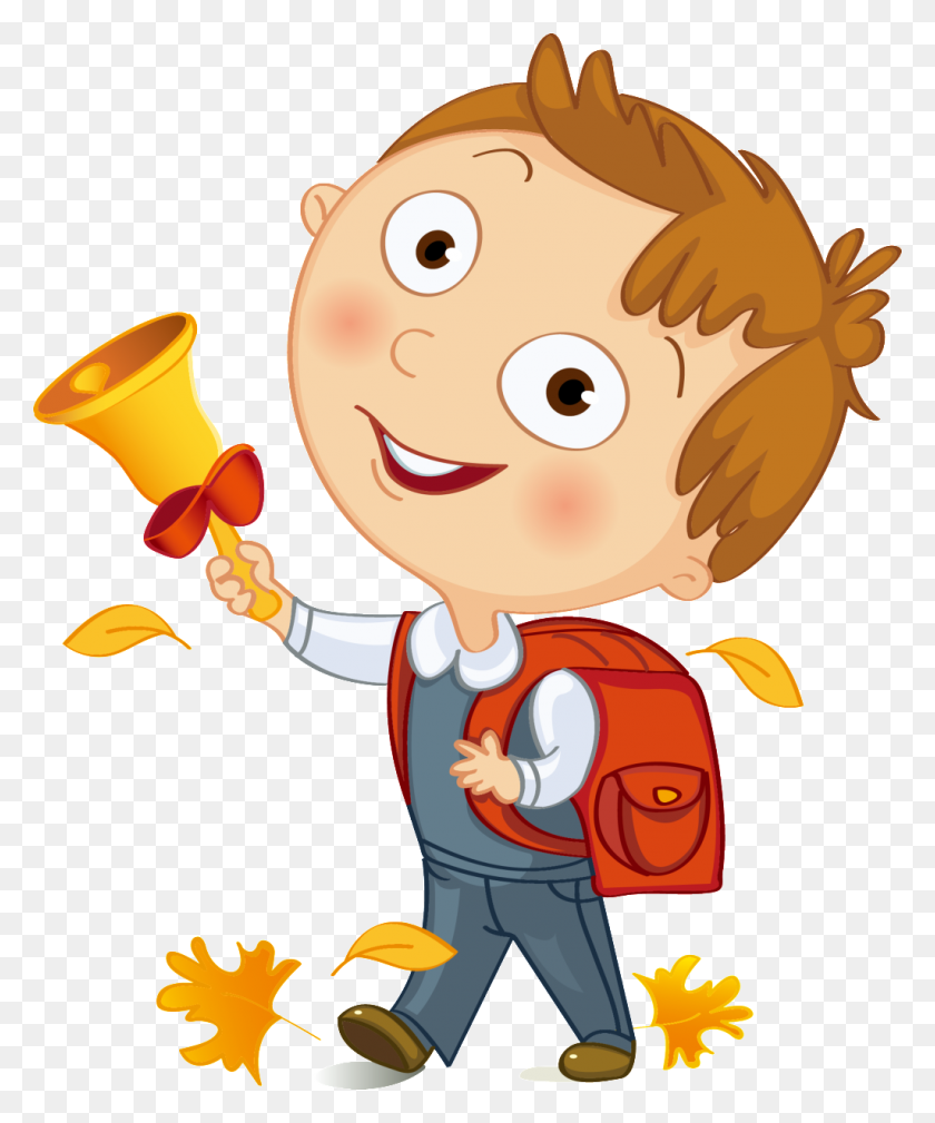 1024x1247 Little Boy Holding A Bell Carrying A Schoolbag With Transparent - Little Boy PNG