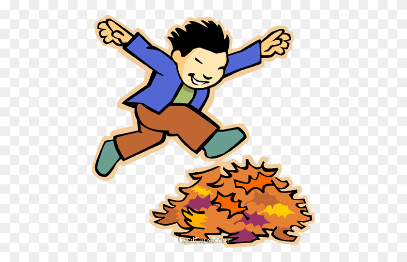 461x480 Little Boy Jumping Through A Pile Of Leav Royalty Free Vector Clip - Jumping PNG