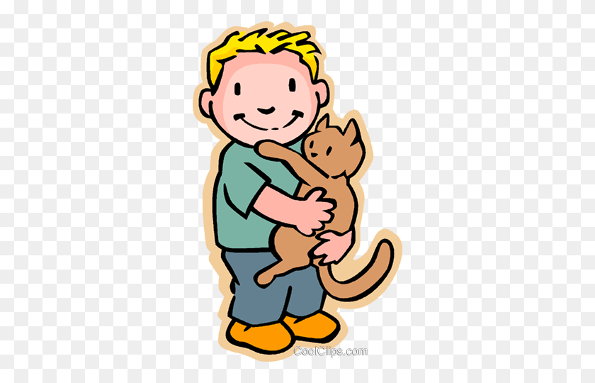 296x480 Little Boy With Cat Royalty Free Vector Clip Art Illustration - Little Boy Clipart