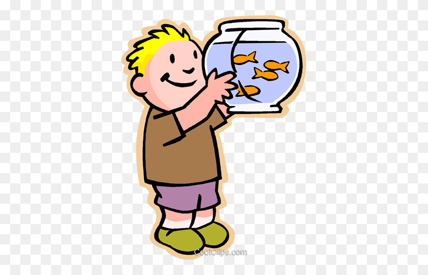 363x480 Little Boy With Fish Bowl Royalty Free Vector Clip Art - Fish Bowl Clipart
