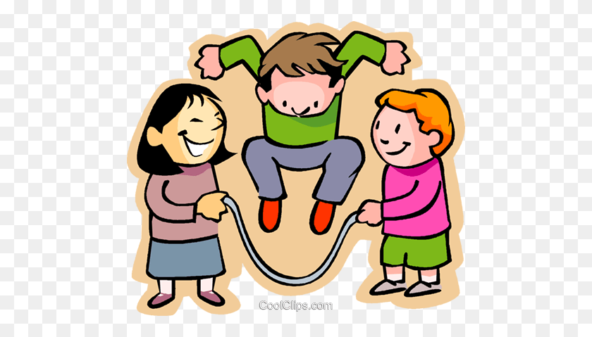 480x419 Little Boy With Girls Skipping Rope Royalty Free Vector Clip Art - Skipping Clipart