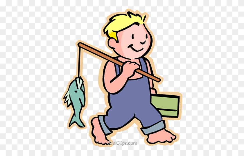 417x480 Little Boy With His Fishing Pole Royalty Free Vector Clip Art - Fishing Pole Clipart Free
