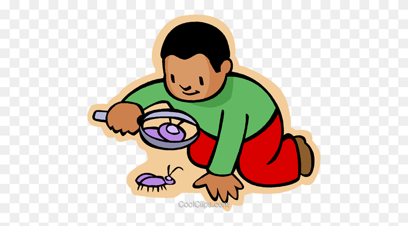 480x407 Little Boy With Magnifying Glass And Bug Royalty Free Vector Clip - Magnifying Glass Clipart Transparent Background