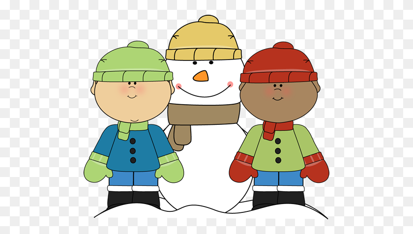 500x416 Little Boys With Snowman Clip Art - Snowman Clipart