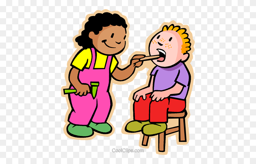 439x480 Little Girl And Boy Playing Doctor Royalty Free Vector Clip Art - Girls Playing Clipart