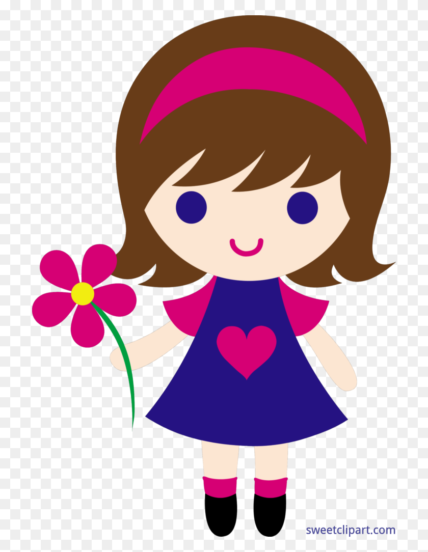 714x1024 Little Girl Flower Clip Art Good - Girl Waving Clipart