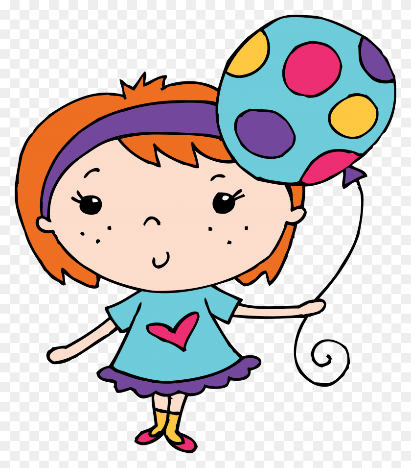 5718x6563 Little Girl Holding A Balloon - Girl Drawing Clipart