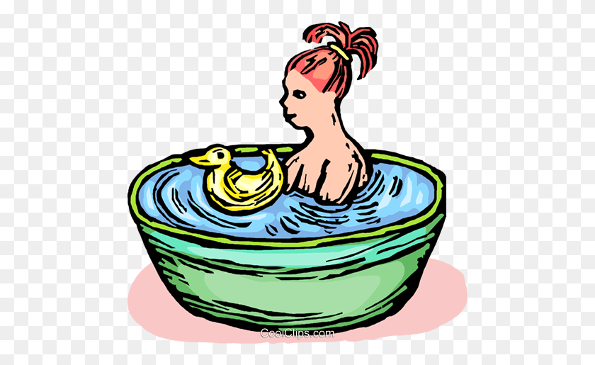 480x455 Little Girl In The Bath Royalty Free Vector Clip Art Illustration - Little Girl Clipart