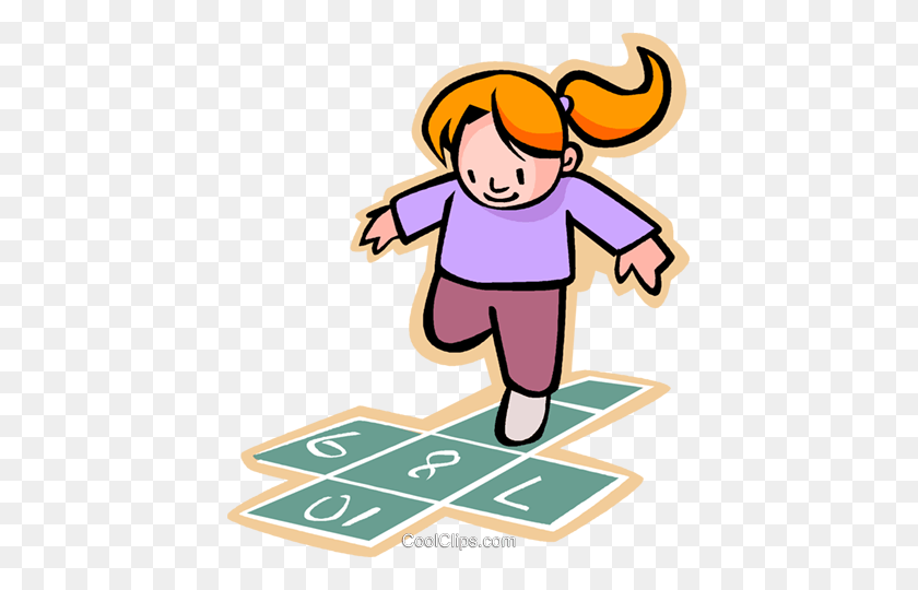 423x480 Little Girl Playing Hopscotch Royalty Free Vector Clip Art - Girls Playing Clipart