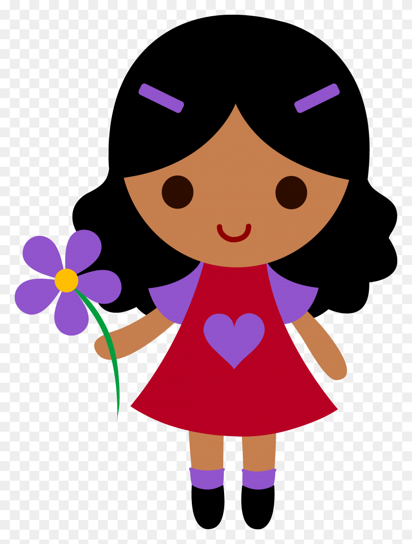 4451x5988 Маленькая Девочка С Фиолетовым Цветком - Маленький Ребенок Клипарт