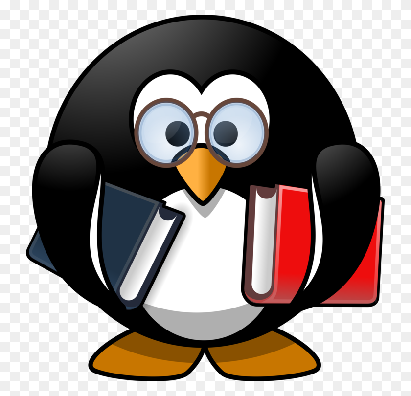 733x750 Маленький Пингвин Читает Книгу - Животные Читают Клипарт