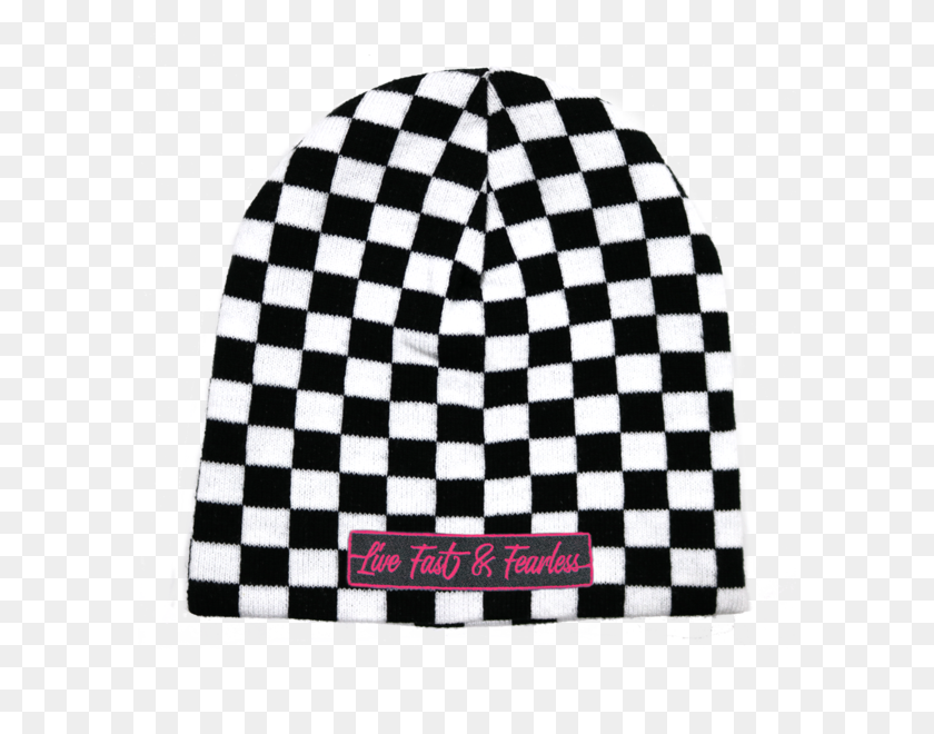 600x600 Live Fast Fearless Embroidered Checkered Beanie Princess Race Wear - Checkered PNG