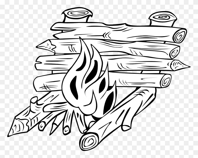 999x786 Log Cabin Coloring Book Clip Art - Campfire Clipart Black And White
