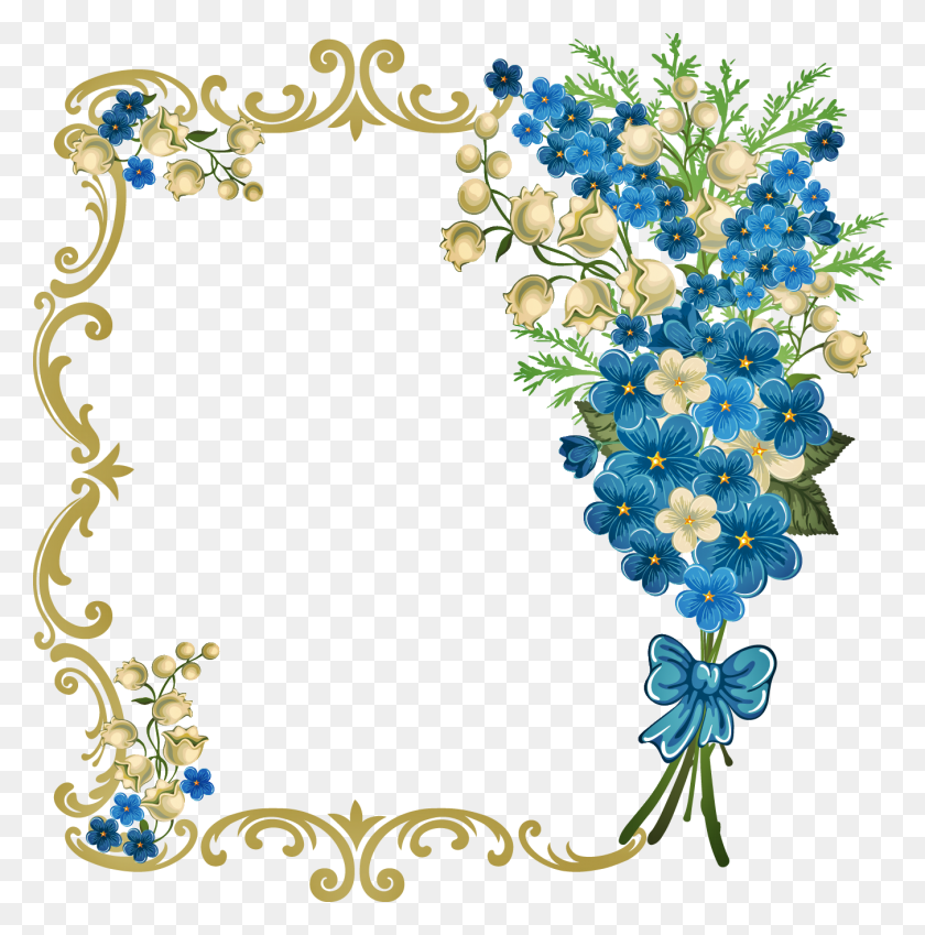 1351x1367 Lot Of Things Frame, Flowers And Decoupage - Algebra Clipart