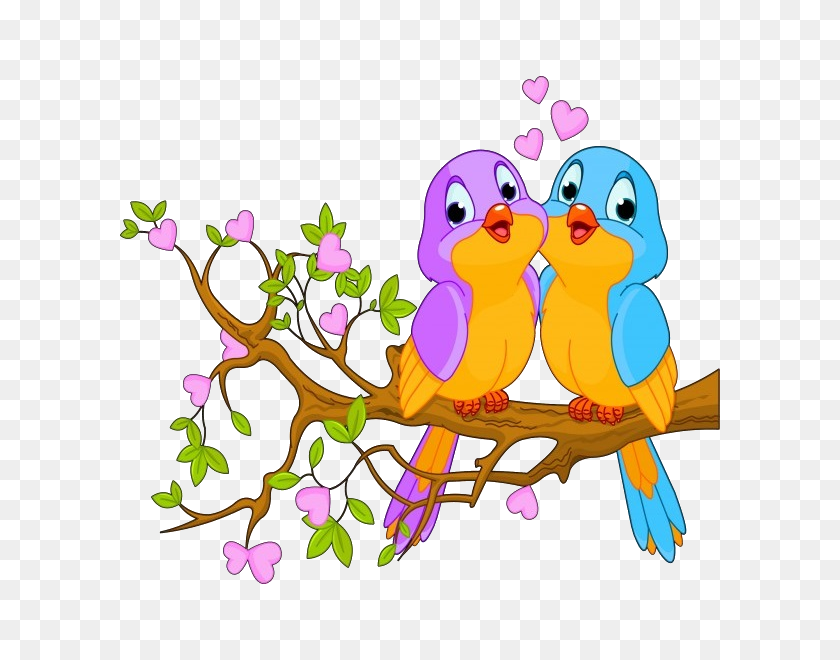 600x600 Love Birds Cartoon Image Cute Birdies - Simile Clipart