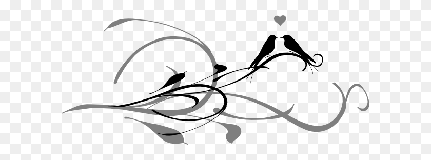600x252 Черно-Белые Любовные Птицы - Сохраните Дату Клипарт Черно-Белые