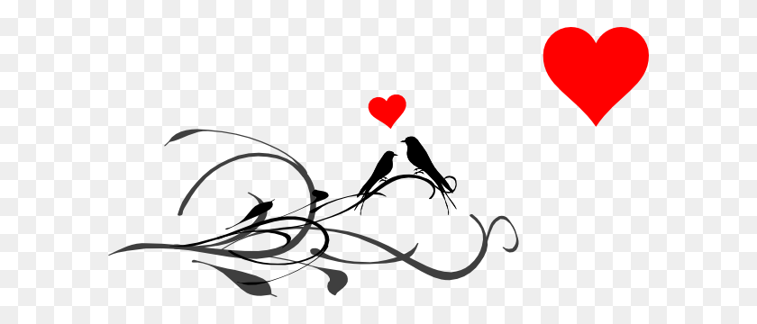 600x300 Love Birds In Tree Clipart Black And White - Love Clipart Black And White