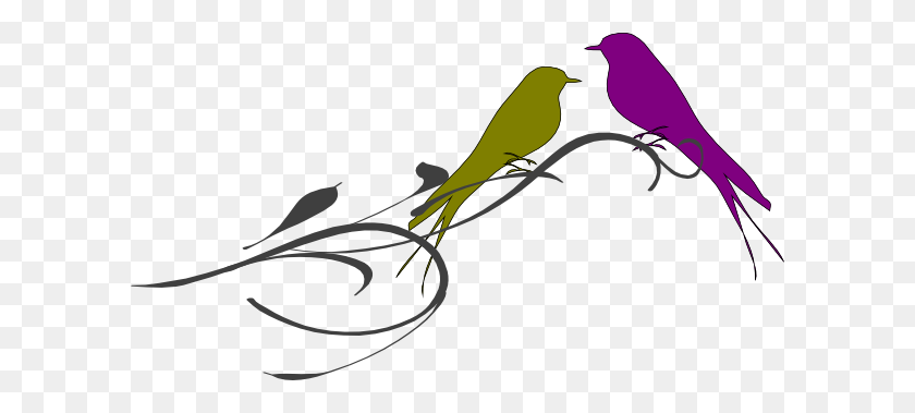 600x319 Влюбленные Птицы На Ветке - Клипарт Фиолетовая Сова