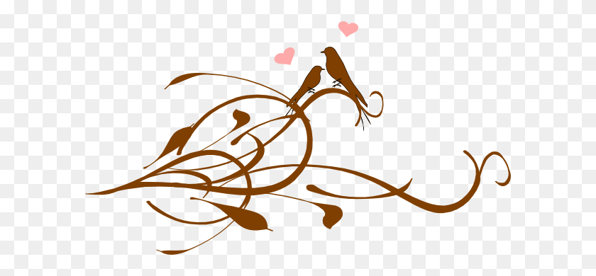 600x330 Love Birds On A Brown Branchlarge Clip Art - Brown Leaf Clipart