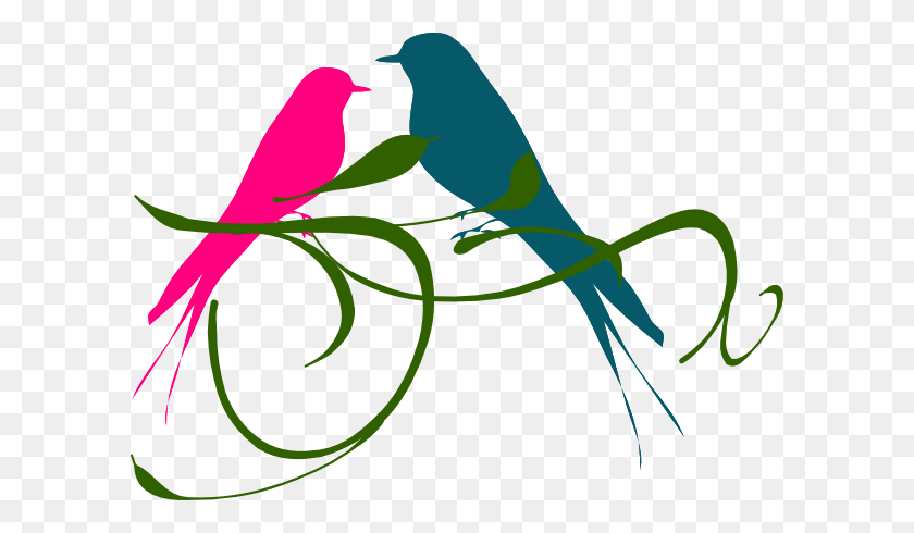 600x430 Love Birds Pink And Teal Clip Arts Download - Spring Bird Clipart