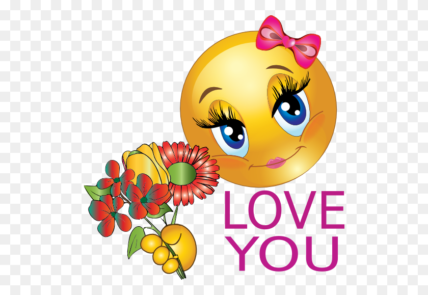 512x519 Love Smiley With Flowers Smileys Love Smiley, Smiley, Emoticon - Thumbs Pointing To Self Clipart