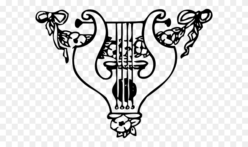 600x439 Lyre And Garland Clip Art - Lute Clipart