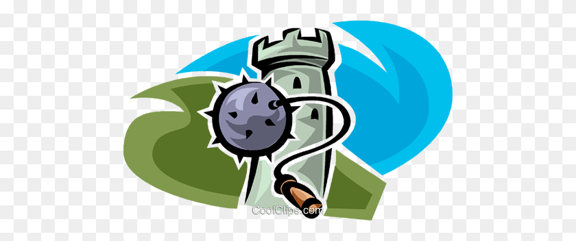 480x292 Mace And A Watchtower Royalty Free Vector Clip Art Illustration - Watchtower Clipart