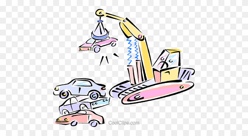 480x400 Magnetic Crane With Car In The Junk Yard Royalty Free Vector Clip - Junk Car Clipart