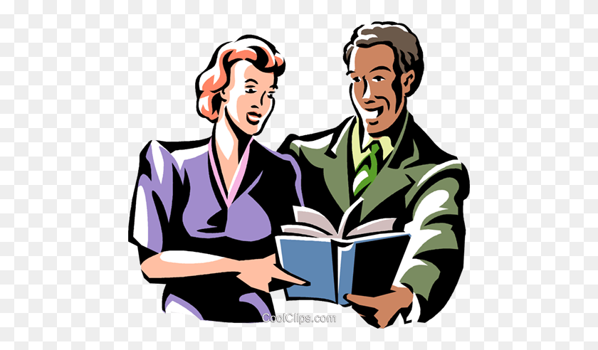 480x432 Man And Woman Reading A Book Royalty Free Vector Clip Art - Someone Reading A Book Clipart