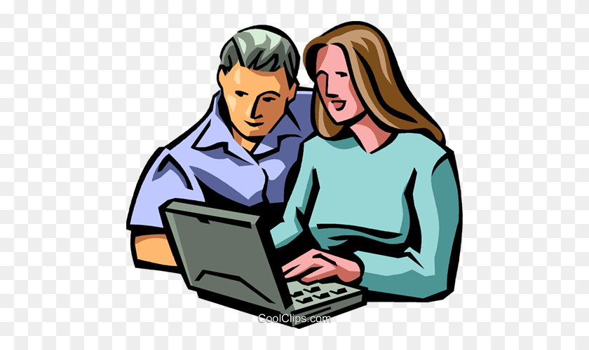 480x440 Man And Woman Working On Computer Royalty Free Vector Clip Art - Working Man Clipart