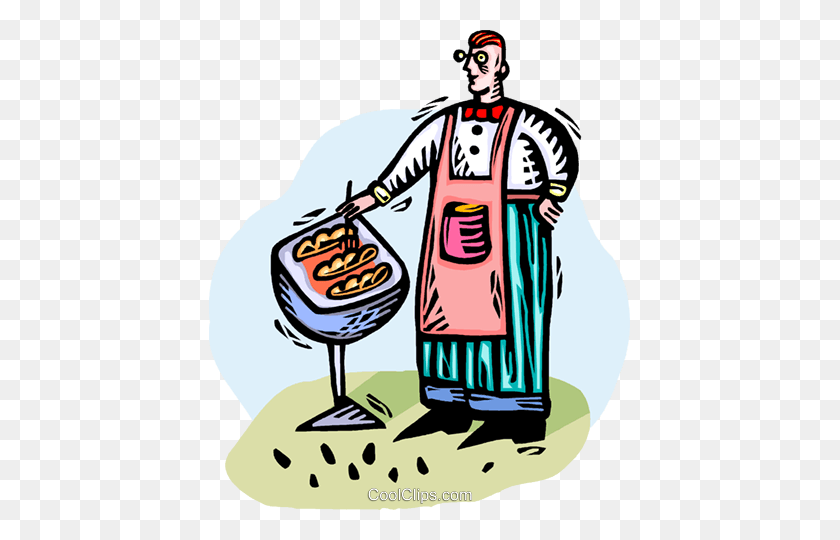 421x480 Man Barbecuing Royalty Free Vector Clip Art Illustration - Man Grilling Clipart