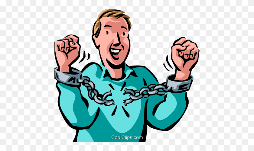 480x440 Man Breaking Free From Handcuffs Royalty Free Vector Clip Art - Handcuffs Clipart