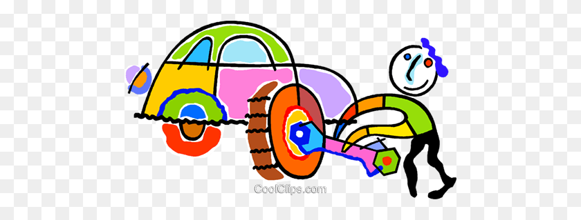480x259 Man Changing A Flat Tire Royalty Free Vector Clip Art Illustration - Flat Clipart