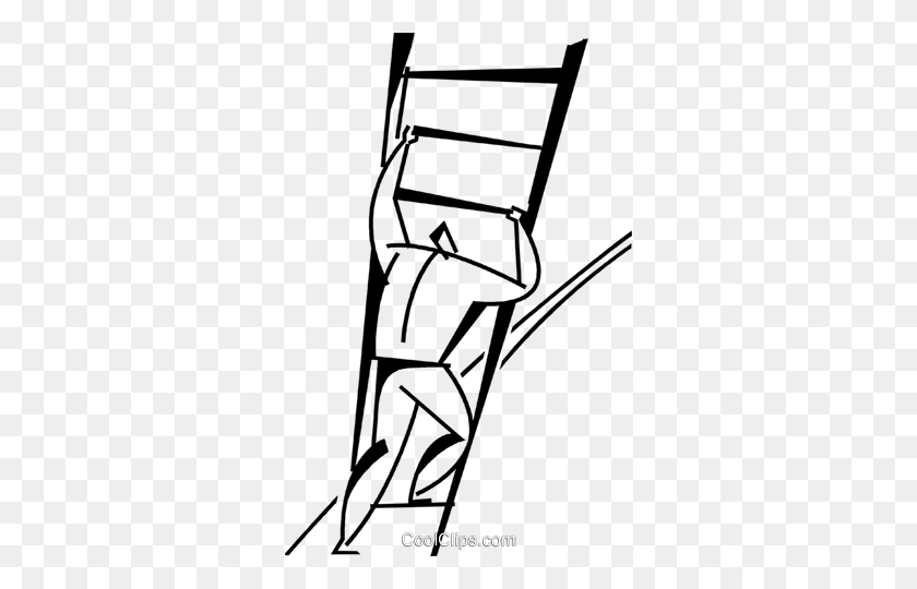 318x480 Man Climbing A Ladder Royalty Free Vector Clip Art Illustration - Ladder Clipart Black And White