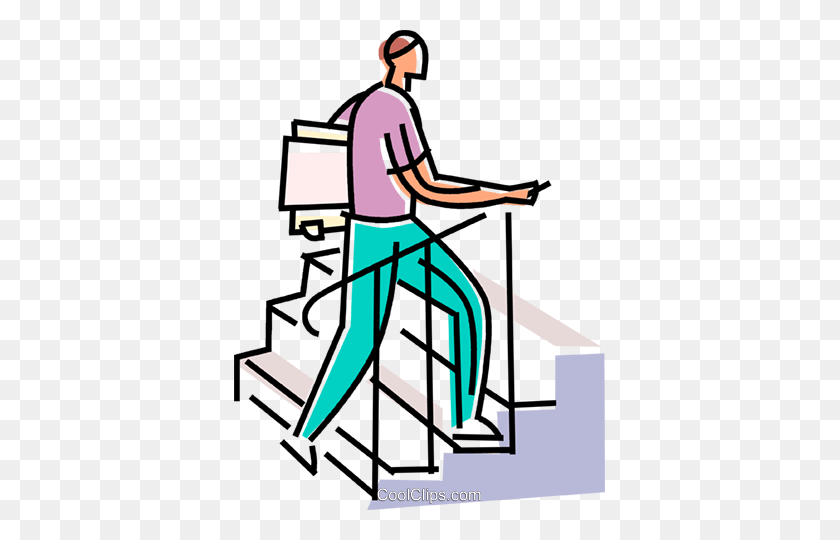 371x480 Man Climbing Stairs With Folders Royalty Free Vector Clip Art - Upstairs Clipart