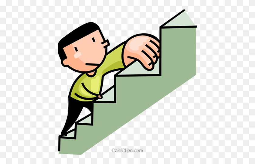 460x480 Man Climbing The Stairs Royalty Free Vector Clip Art Illustration - Stairs Clipart