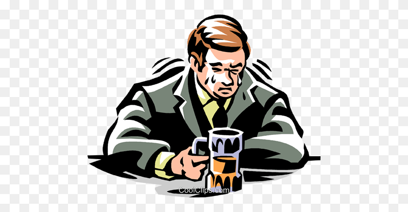 480x377 Hombre Llorando En Su Cerveza Libre De Regalías Imágenes Prediseñadas De Vector Ilustración - Hombre Llorando Clipart
