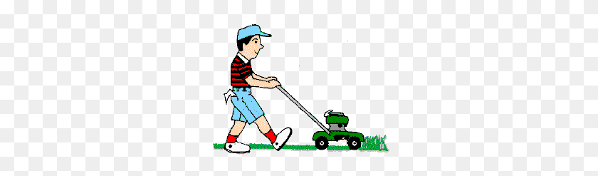 256x187 Man Cutting Grass Clip Art - Mowing The Lawn Clipart