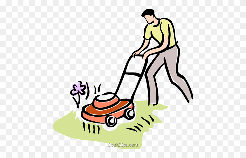 480x480 Man Cutting The Grass Royalty Free Vector Clip Art Illustration - Mowing Grass Clipart