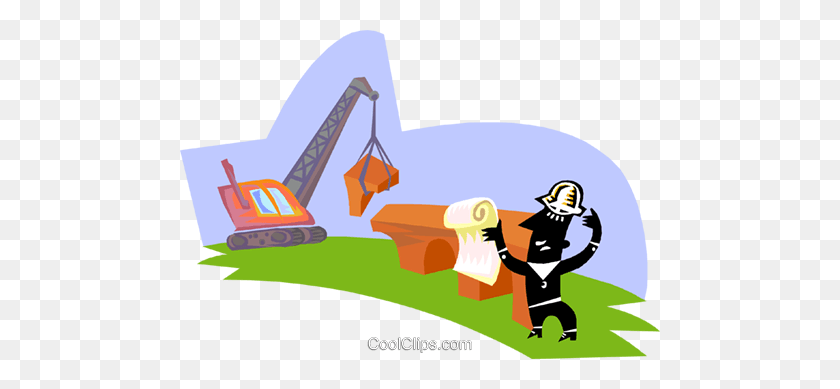 480x329 Man Directing Construction Equipment Royalty Free Vector Clip Art - Construction Man Clipart